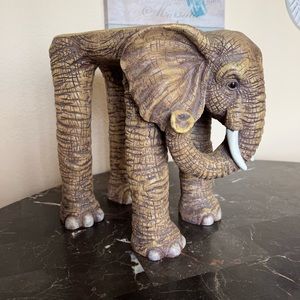Vintage Jaimy African Wood and Resin Elephant Plant Stand